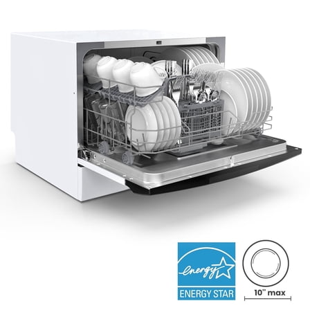 COMFEE’ Portable Mini Dishwasher, Energy Star, Countertop, 6 Place Settings, with 8 Washing Programs, Speed, Baby-Care, ECO& Glass, Dish Washer for Dorm, RV& Apartment, White