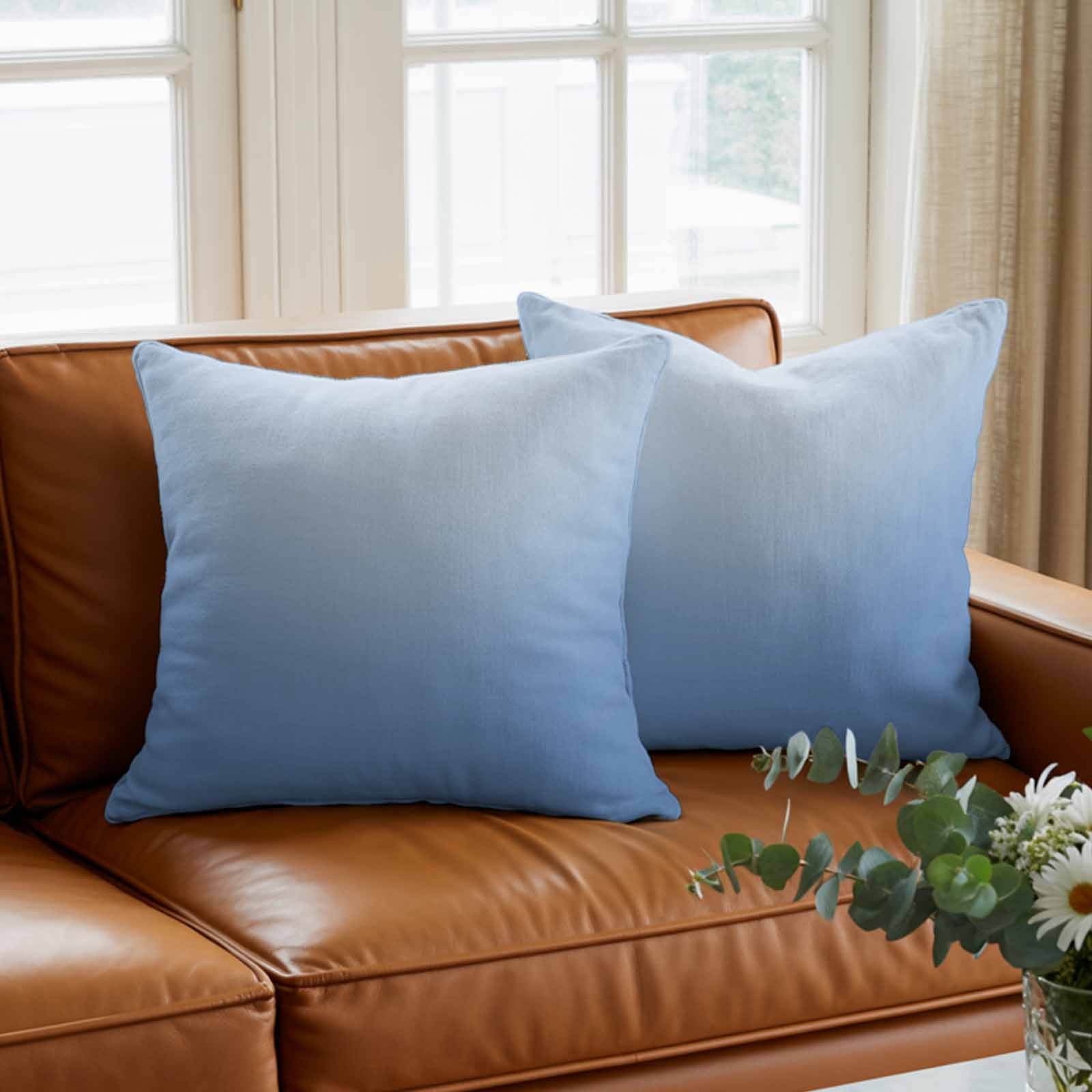 Light Blue Ombre Pillow Covers 24x24 Inch, Modern Rustic Aqua Gradient Linen Pillowcase with Invisible Zipper, Decorative Throw Pillow Covers Cushion Case for Couch Sofa Bed Living Room