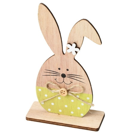 Easter Hang Tags 1PC Wooden Ornaments Rabbits Bunny Table Stand Tags With Easter Egg Ribbon DIY Wood Crafts for Home Decorations Easter Party Favors ()