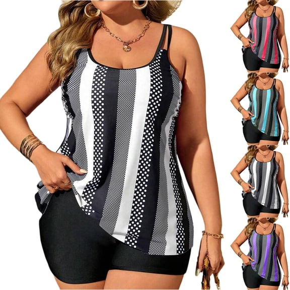 Plus Size Modest Tankini Swimsuits for Women, Two Piece Athletic Womens Bathing Suits Blouson Tank Tops with Board Shorts