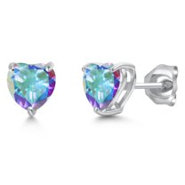 Gem Stone King 14K White Gold Mercury Mist Mystic Topaz Stud Earrings for Women Men | 2.00 Cttw | Gemstone November Birthstone | Heart Shape 6MM