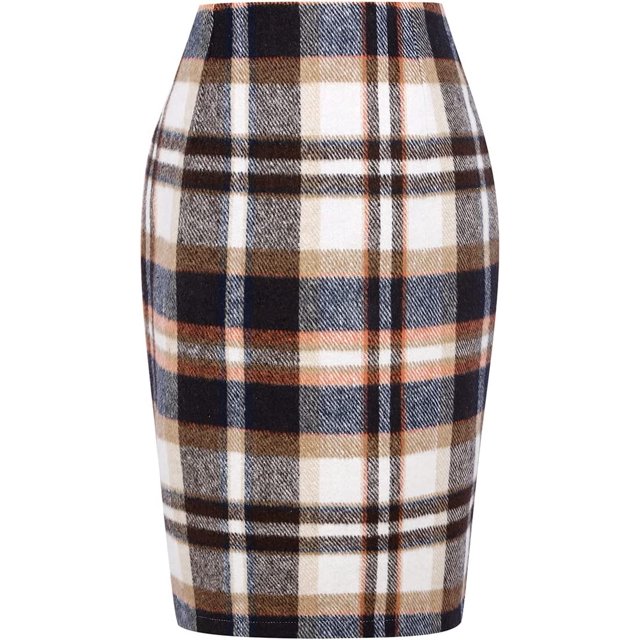 Falda midi de lana a cuadros para mujer, para otoño e invierno, cintura alta, entallada, longitud a la rodilla, con abertura Marrón CH Marrón CH Xishao ropa