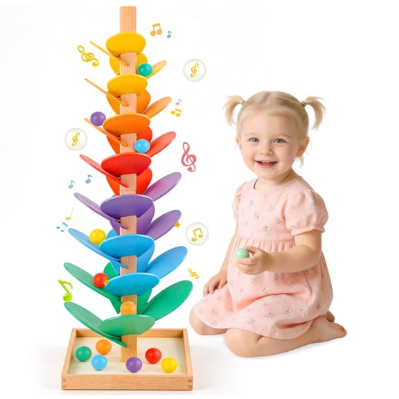 Aijohnny Wooden Marble Run Music Tree, Ball Drop Montessori Toy, Birthday Gifts for Kids 1-3 3-5 5-8 Years Old