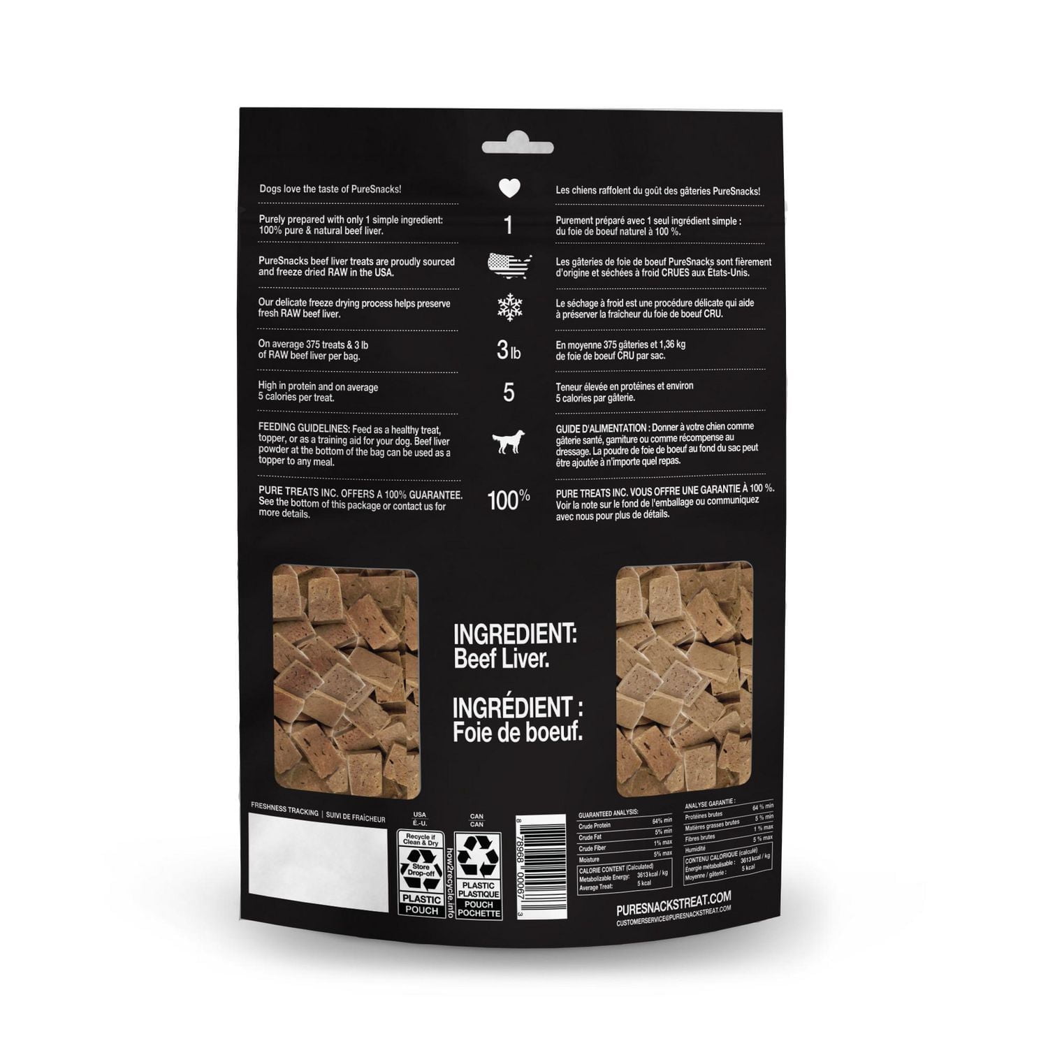 PureSnacks Freeze Dried Beef Liver Dog Treats, 410g