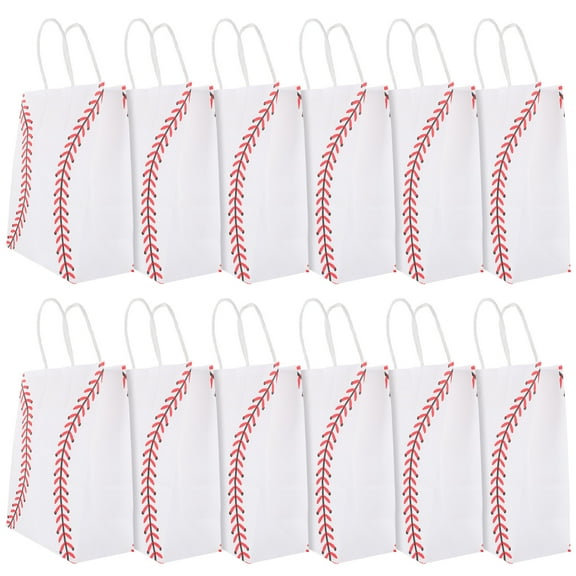 Topbathy White Kraft Paper Baseball Bags Lightweight and Durable for Party Storage 12Pcs