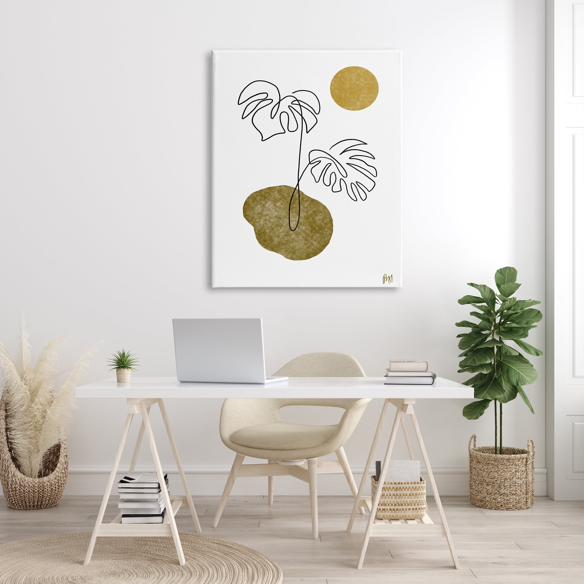 Stupell Indtries Tropical Monstera Palms Line Drawing Abstract Desert Sky,36 x 48,Design by Birch&Ink