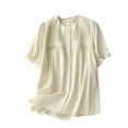 thumbnail image 2 of Taylonsss Clearance Women's Fashionable Pleated Short Sleeved Button Up Shirt Women's Cotton And Linen Short Sleeved Round Neck Top/shirt, 2 of 7