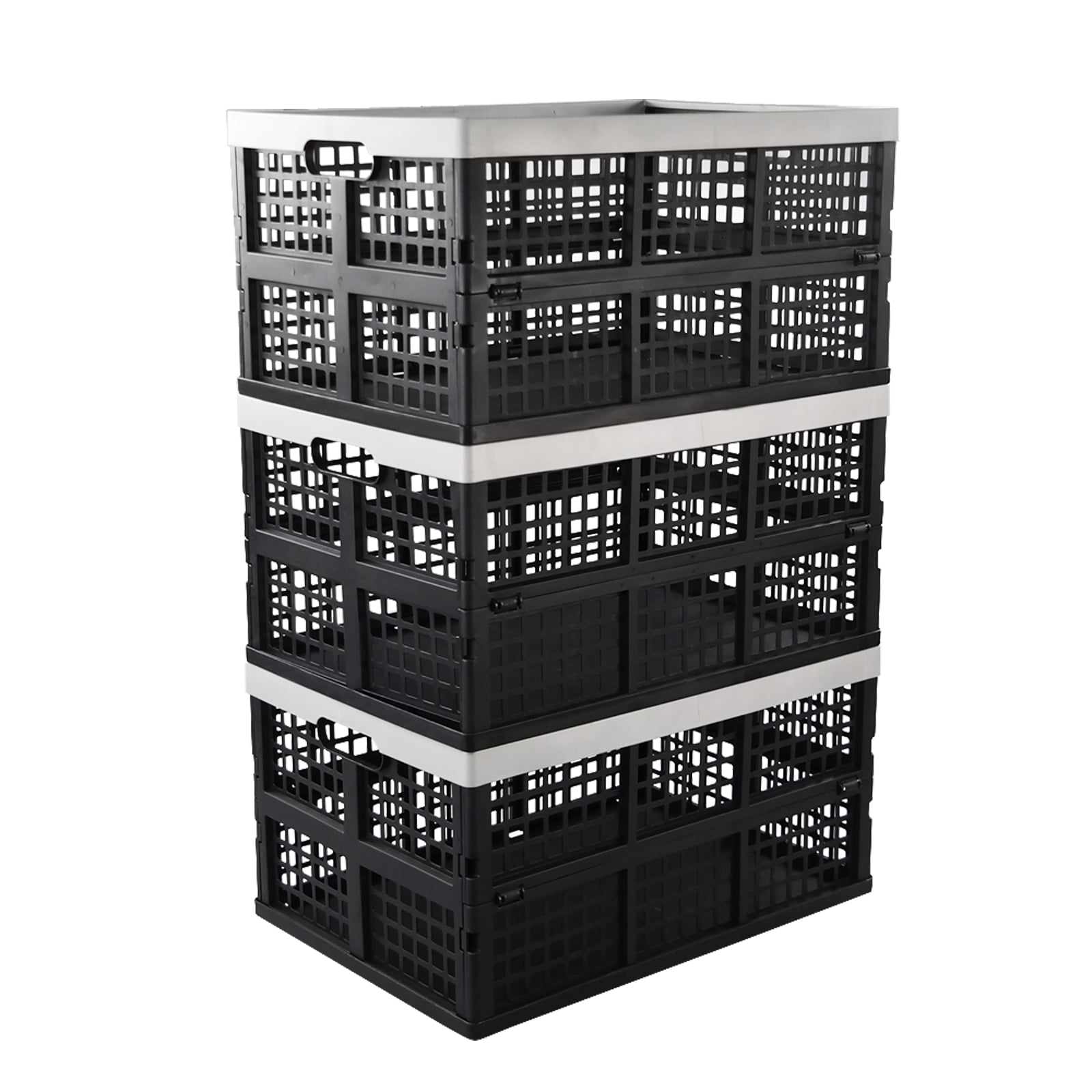 Uumitty 3-Pack 40 L Large Folding Basket, Plastic Collapsible Storage Crate, Black