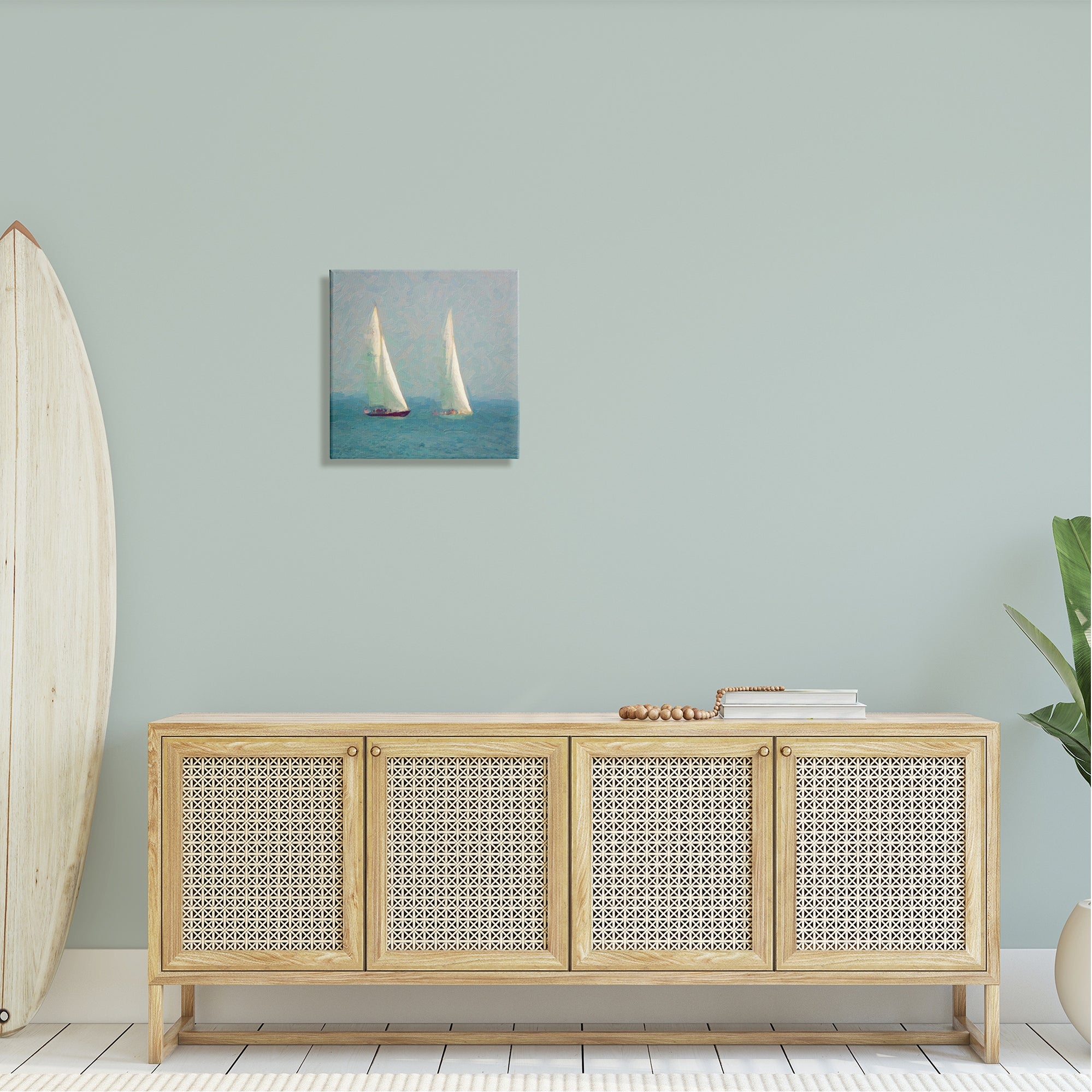 Stupell Industries Two Sailboats Floating Foggy Ocean Weather Painting Painting Gallery Wrapped Canvas Print Wall Art, Design by Graffitee Studios