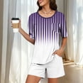 thumbnail image 2 of Conjunto de pijama de mujer de moda de color sólido de manga corta cuello redondo y pantalones con poliéster suave, desgaste de casa transpirable para verano diario, 2 of 7