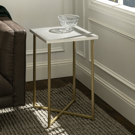 Manor Park Modern Wood and Metal End Table - White Marble /