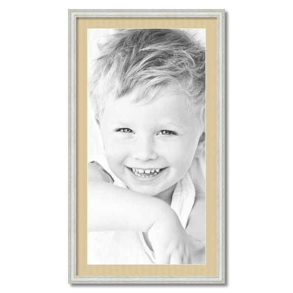 ArtToFrames 22x40" Matted Picture Frame with 18x36" Single Mat Photo Opening Framed in 1.25" Off White Wash on Ash and 2" Green Whisper Mat (FWM-4098-22x40)
