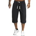thumbnail image 1 of Men Summer Linen Look Capri Pants Casual Elastic Waist 3/4 Length Trousers Plus SizeGift, 1 of 2