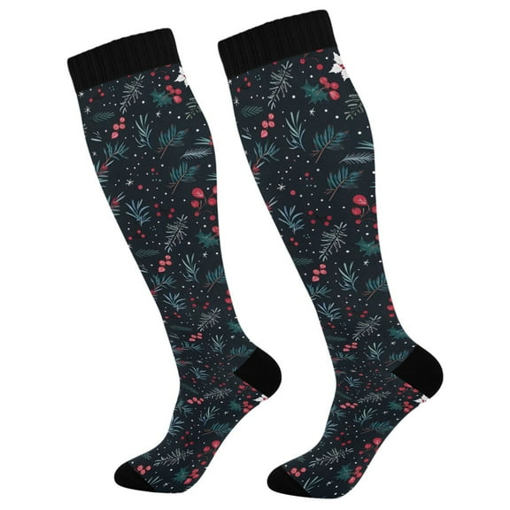 joogoo Christmas Trees Leaves Socks Women Men Knee High Sock