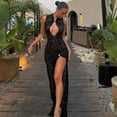 thumbnail image 4 of Sexy and fashionable lace hollow-out high slit slim sleeveless dress for women, 4 of 4