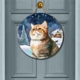 thumbnail image 2 of Hello Winter Exotic Shorthair Welcome Snowy Night Watercolor Vintage Round Wood Sign Cat Lover Kitten Owner Gifts Hanging Wall Home Decor - 01011, 2 of 5