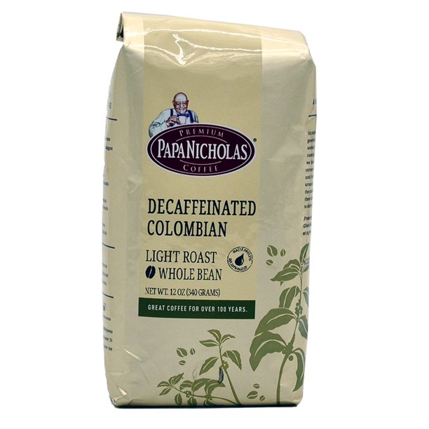 PapaNicholas Coffee Decaffeinated Colombian Supremo Whole Bean 12oz Bag