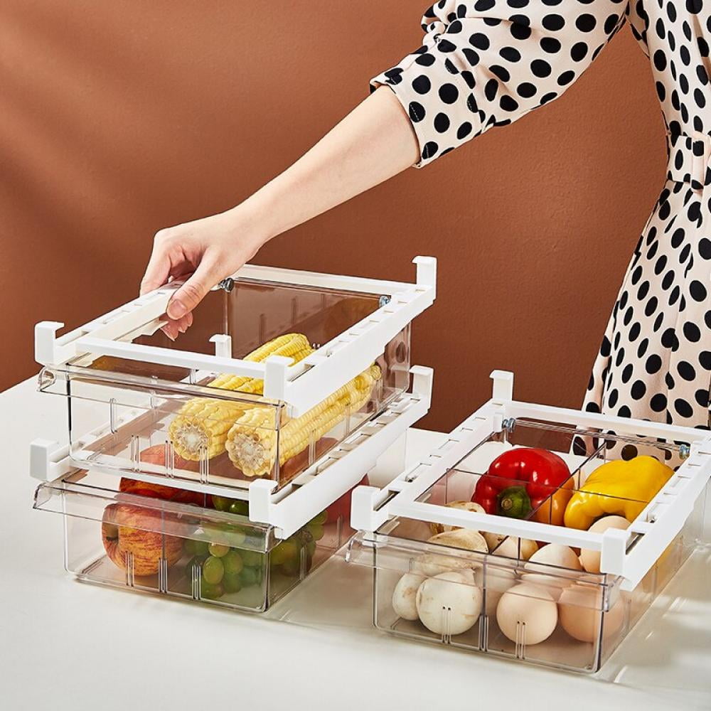 PET Refrigerator Drawer Storage Box Non-grid 4-8 Grid Separate Food Vegetable Fruit Fresh Containers Rectangular Box Organizer