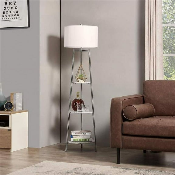 Rosen Garden LT7034 Floor Lamp with Round Shelves -  Silver