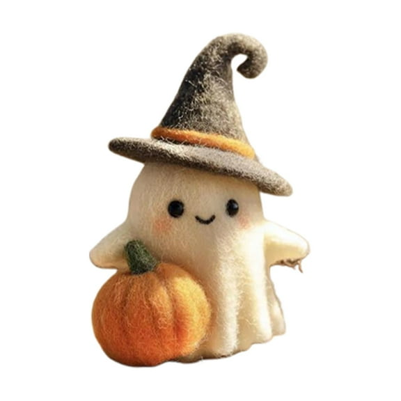 Pumpkin Ghost Plush Toy, Adopt A Handmade Halloween Pumpkin with Hat Cute Felting Decor Funny Halloween Decoration for Home Table Shelf