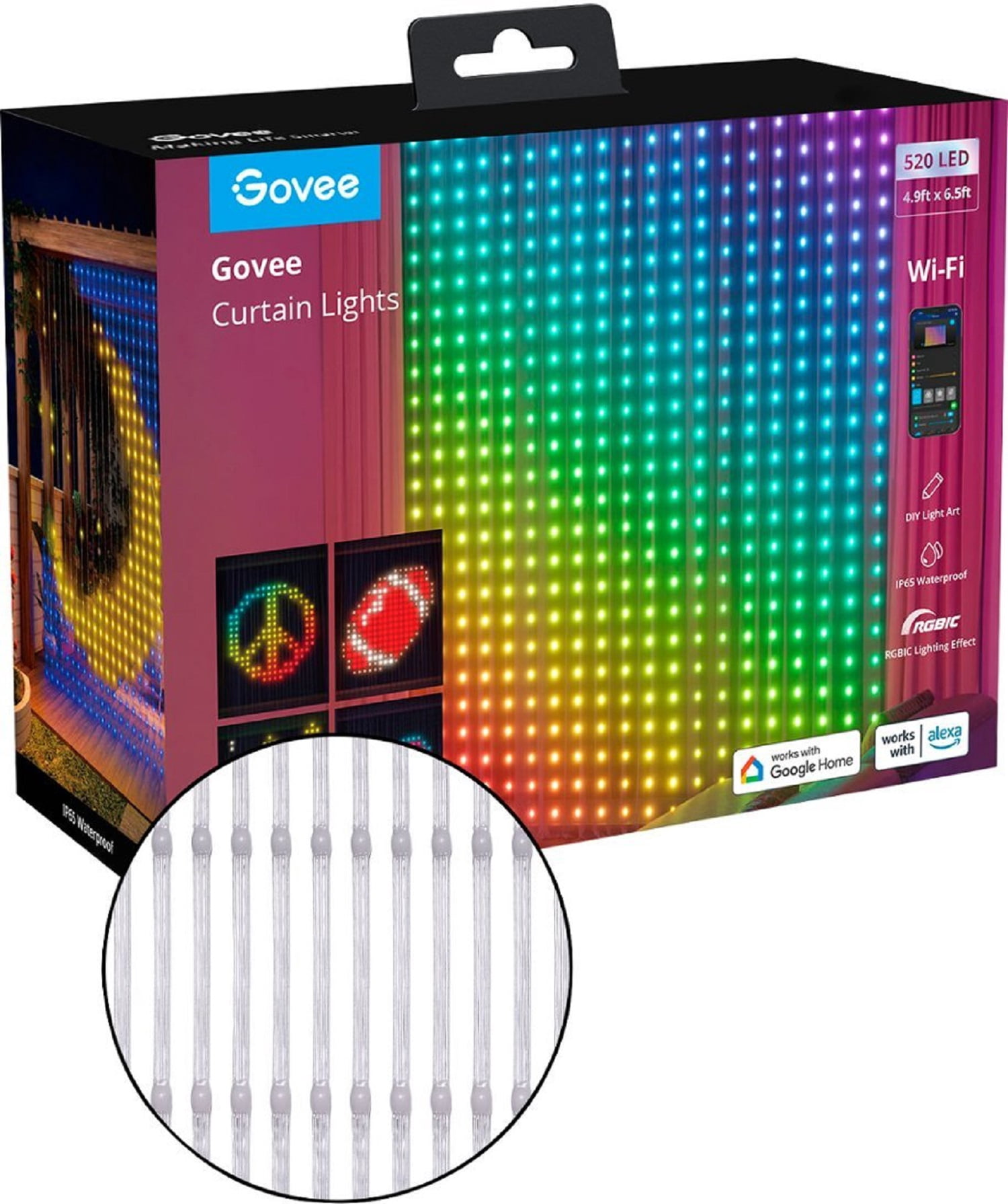 Govee Curtin Lights With 520 LED Beads,4.9*6.5ft,  92 Preset Color Changing Scene For Halloween,Corded Electric
