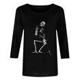 thumbnail image 4 of Moda mujer camiseta estampada de longitud media 3/4 mangas blusa cuello redondo casual tops Fridja  fjkfkj434, 4 of 5