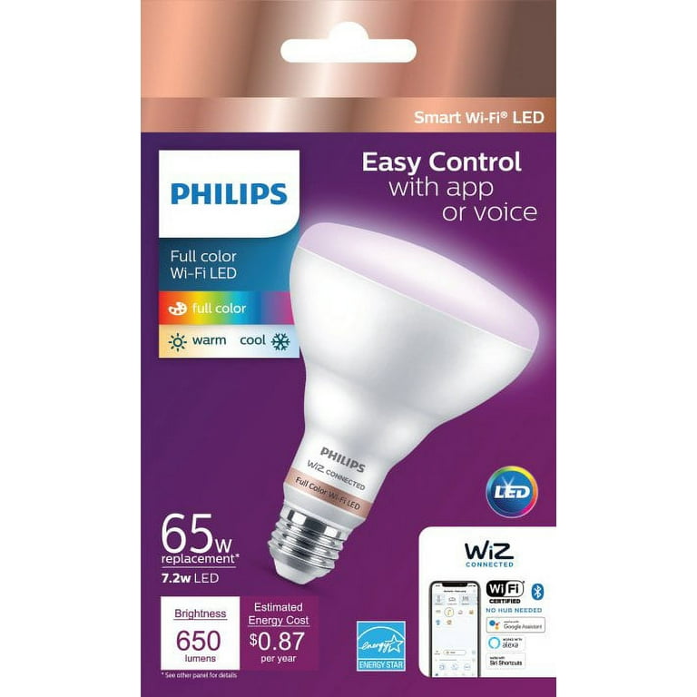 Philips 65-Watt Equivalent BR30 LED Smart Wi-Fi Color Changing Light Bulb  Powered by WiZ with Bluetooth (1-Pack) 562728 - The Home Depot