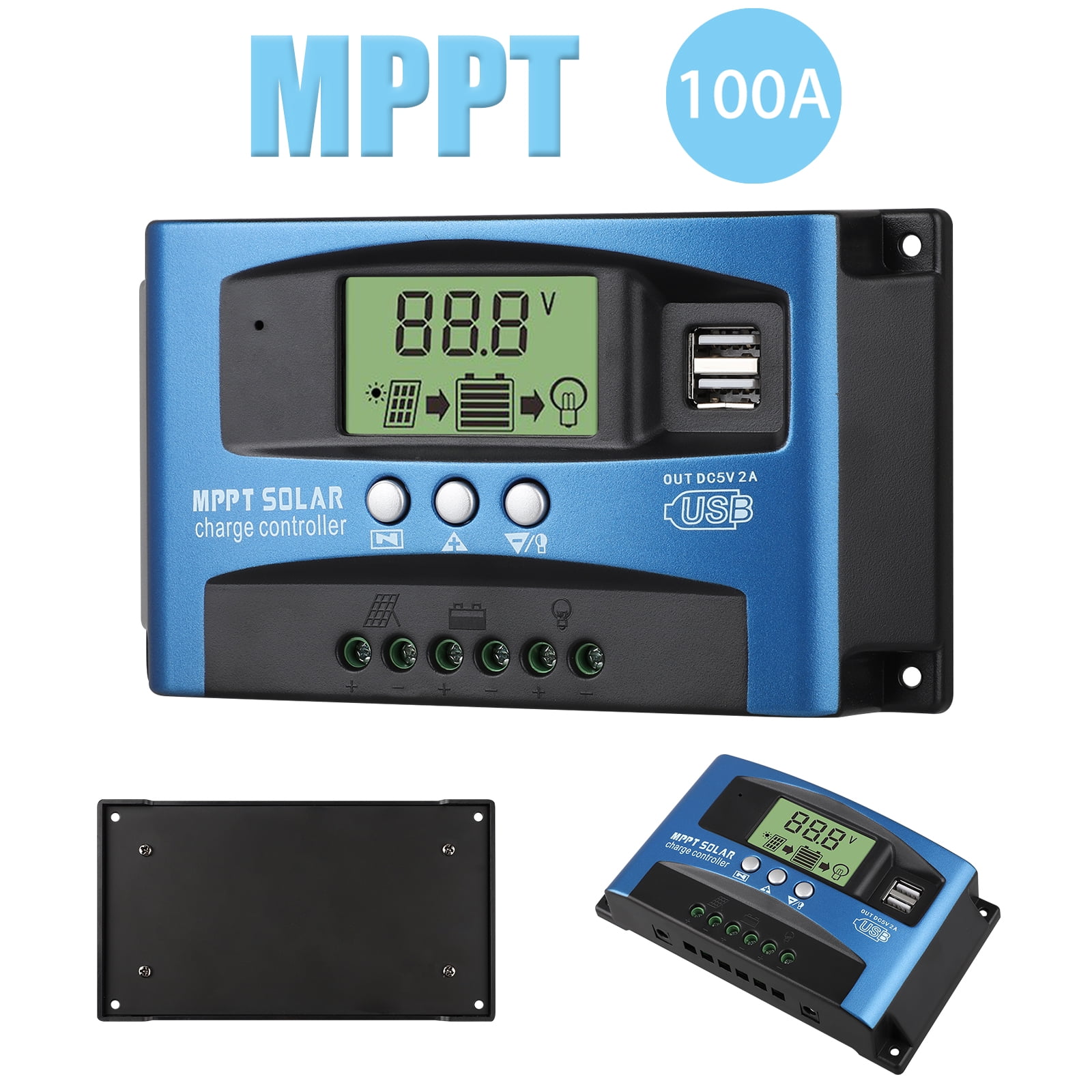 MPPT 100A Solar Panel Regulator Charge Controller Auto Focus 12V/24V Dual USB