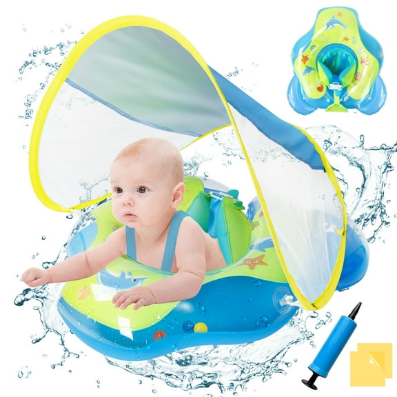 Qoosea Pool Floats Swimming Float Kids Swim Ring with Canopy Swimming Pool Float for 6 to 48 Months