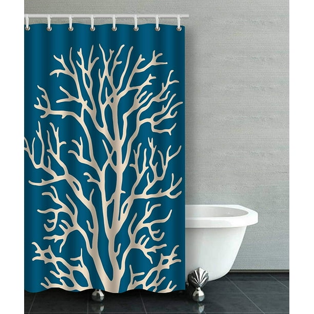 coral and blue shower curtain