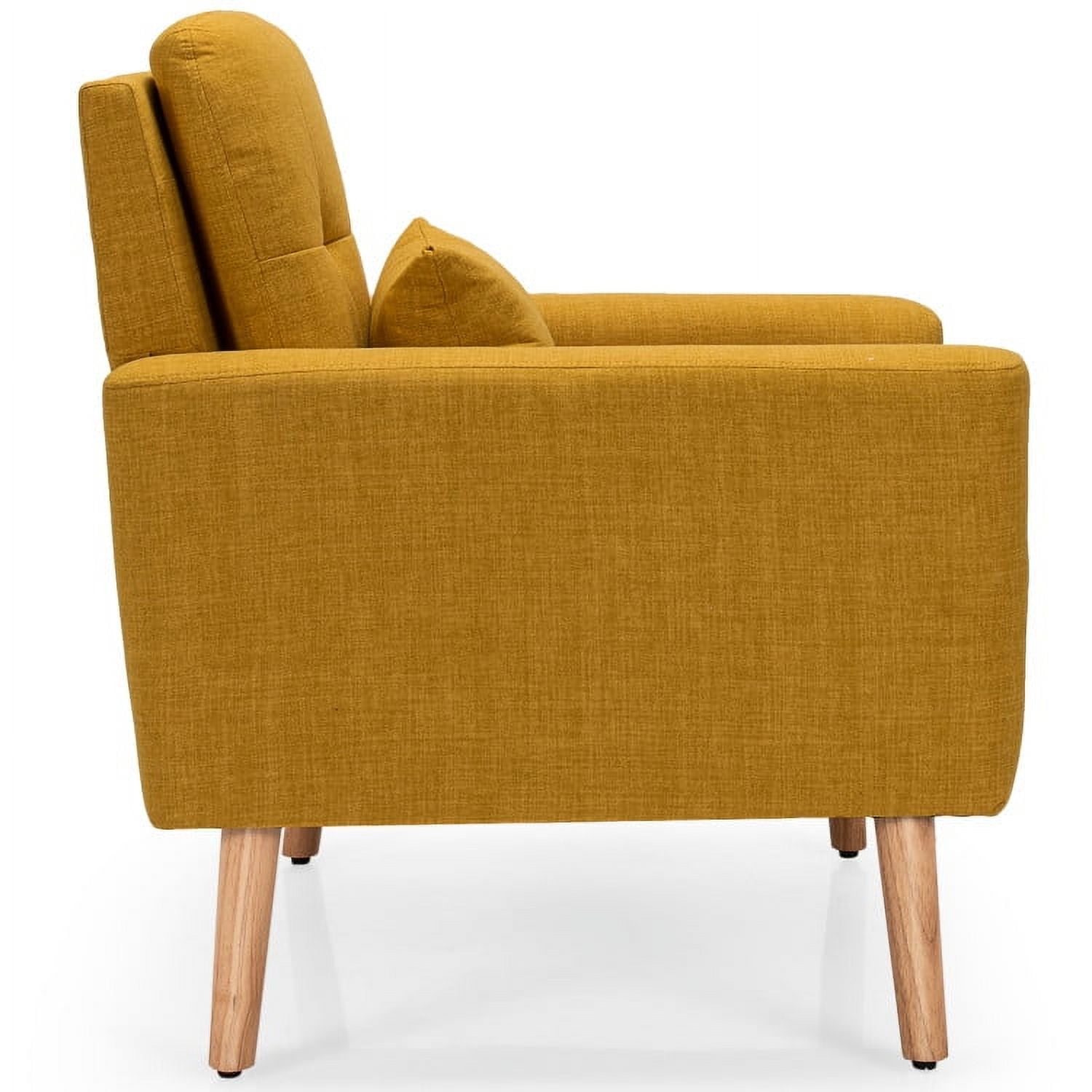 Finihen Upholstered Accent Chair, Modern Comfy Armchair Single Sofa, Linen Fabric Single Sofa Armchair with Waist Pillow, for Living Room, Bedroom, Yellow