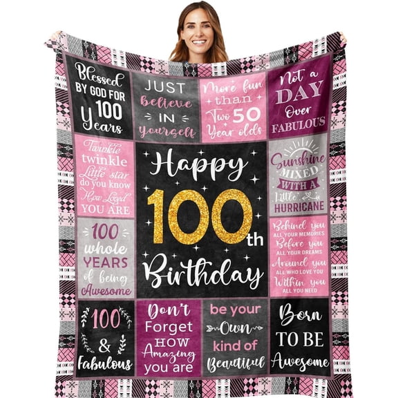 100th Birthday Gifts For Women, 100th Birthday Blanket 50"X60", 100th Birthday Decorations For Women, Gifts For 100 Year Old Woman, 100th Birthday Gifts For Grandma Mom, Happy 100th Birthday