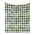 thumbnail image 1 of Abstract Soft Flannel Fleece Throw Blanket, Squares Ornamented with Heart Motifs, Cozy Plush for Indoor and Outdoor Use, 50" x 60", White Green, by Ambesonne, 1 of 5