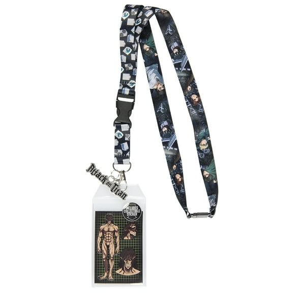 Attack On Titan Reversible ID Lanyard Badge Holder With Metal Logo Charm And Collectible Sticker