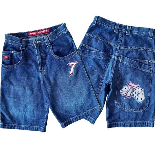 Hip Hop Lucky 7 Dice Graphic Y2K Pants Harajuku JNCO Shorts Retro
