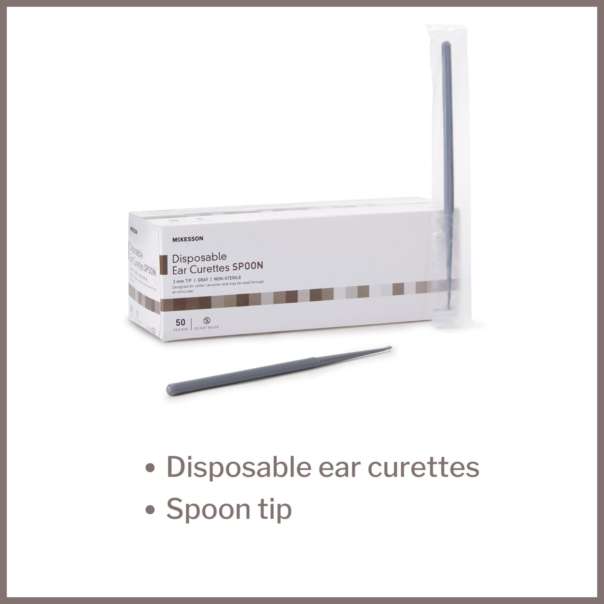 McKesson Disposable Ear Curette Spoon, Non-Sterile, 2mm Tip, 50 Count, 10 Packs, 500 Total