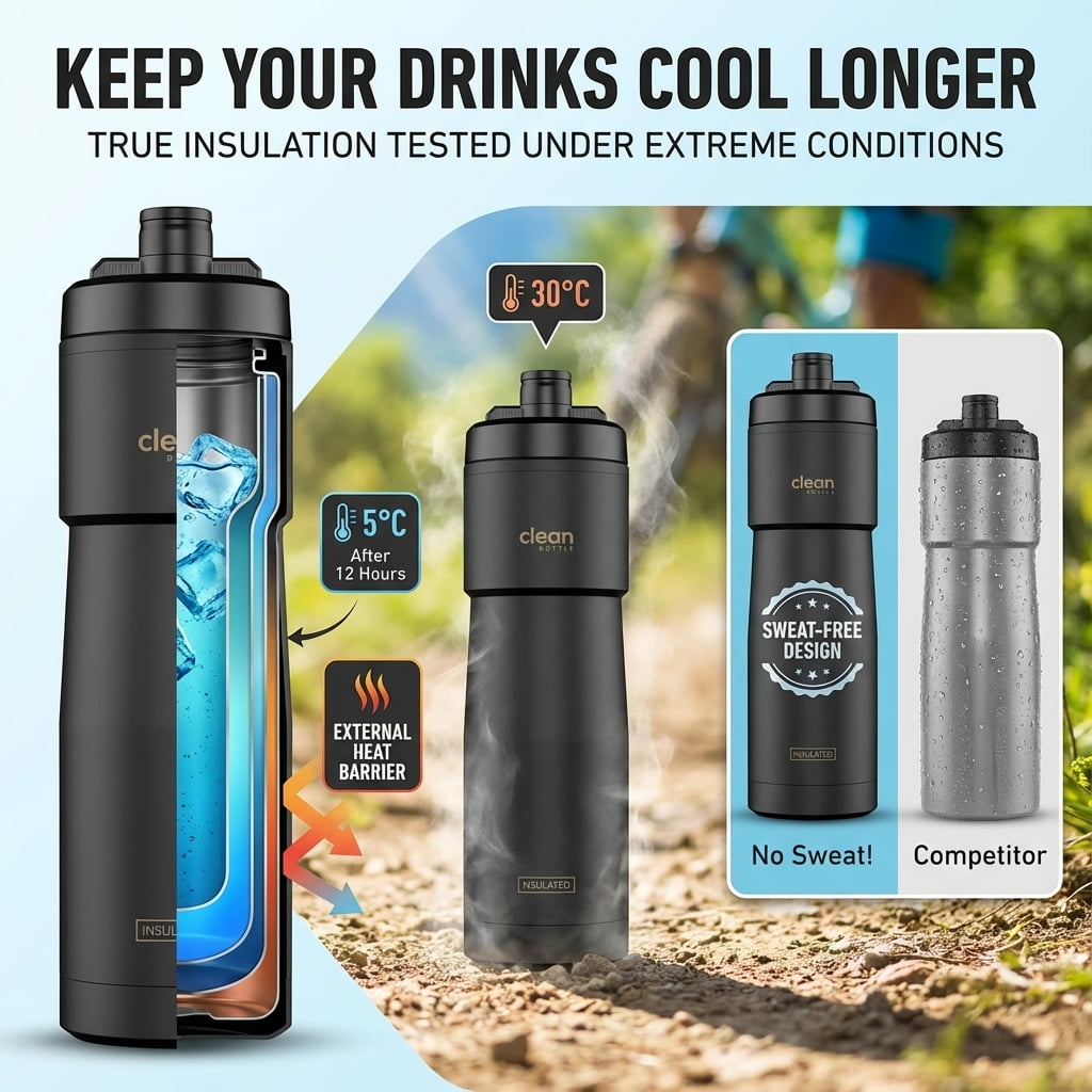 Clean Hydration Insulated Sport Water Bottle 23 oz