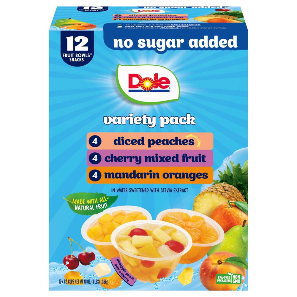 Dole Fruit Bowls Variety Pack With No Sugar Added Cups 12 ct / 4 oz - 5 Pack