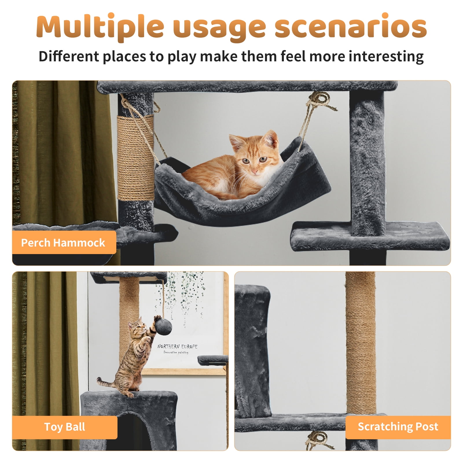 ZephyPaws 52in Large Cat Tree for Large Cat,Multi-level Cat Tower with Cat Scratching Post,Perch for Indoor Cat,Gray