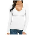 thumbnail image 1 of T-Shirts à Manches Longues Col en V pour Femmes Ajusté Basique, 1 of 6
