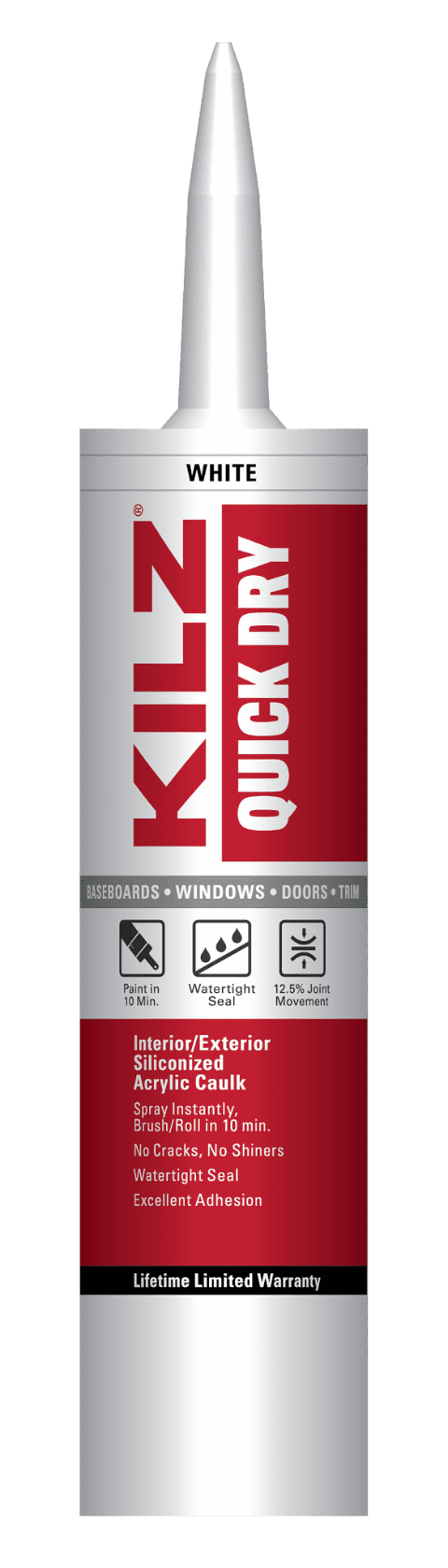 KILZ White Siliconized Acrylic Quick Dry Caulk, 10 oz, PC2011