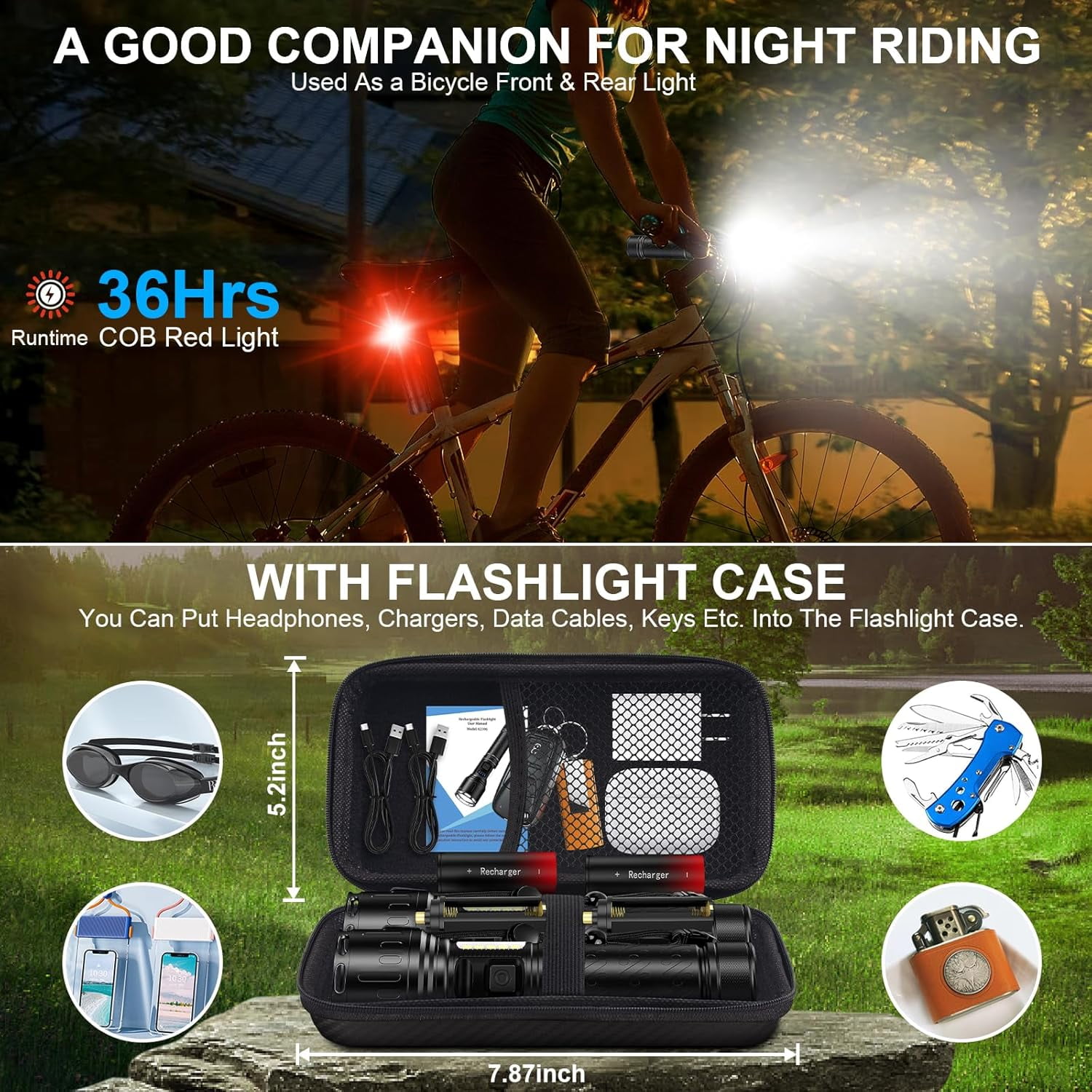 Rechargeable Magnetic Flashlights,Super Bright LED Powerful Flashlight with COB Work Light,IPX5 Waterproof 8 Modes 2 Pack