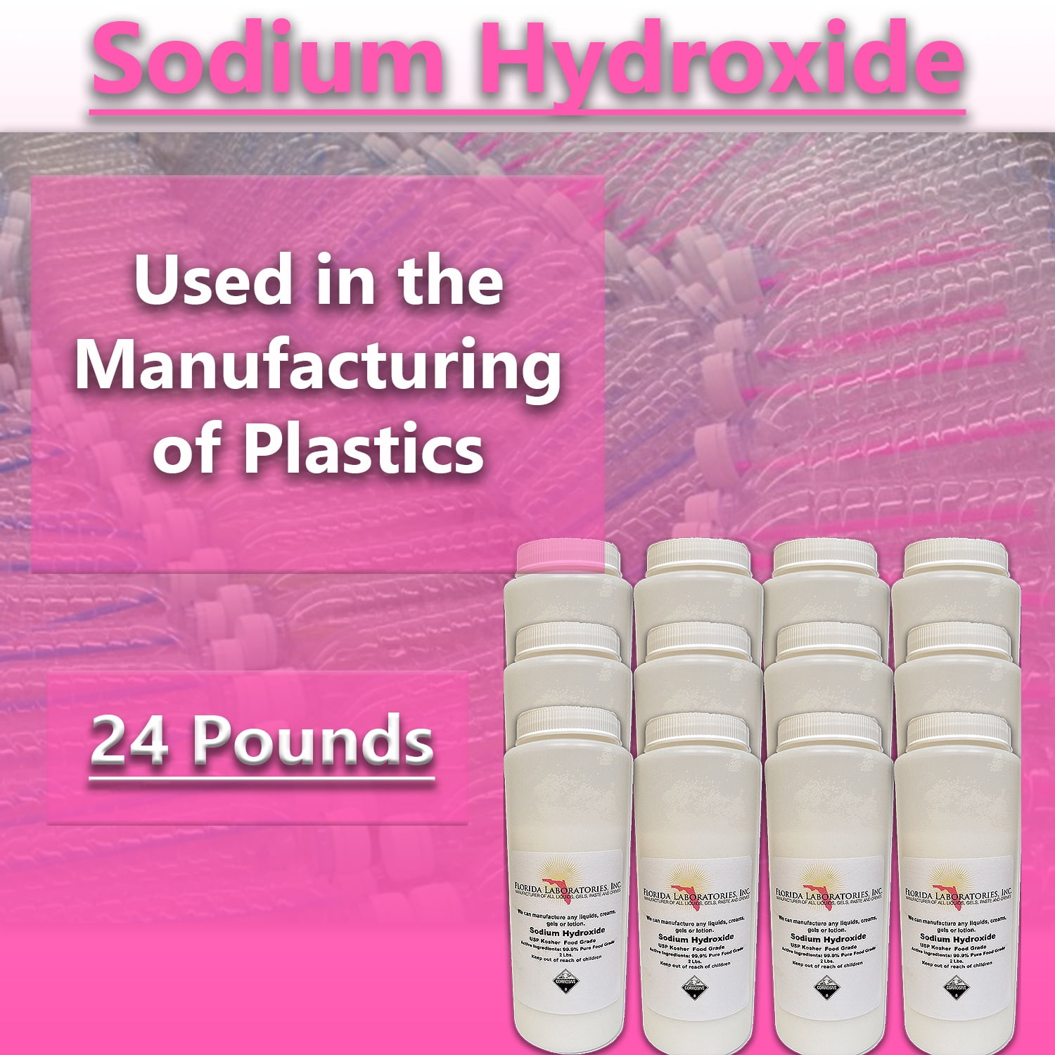 Sodium Hydroxide 99.9% Pure Food Grade Beads Caustic Soda lye 24 Lbs (Pounds)