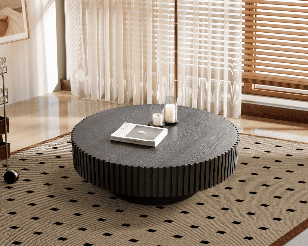 Kevinplus Round Coffee table, Modern Nesting Table with Sturdy Pedestal for Apartment,Living Room,Black