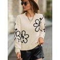 thumbnail image 6 of Women'S Off Shoulder Cable Knit Sweaters in Fall Pullover Cute Flower Crew Neck Long Sleeve Trendy Sweater Apricot Color M, 6 of 10