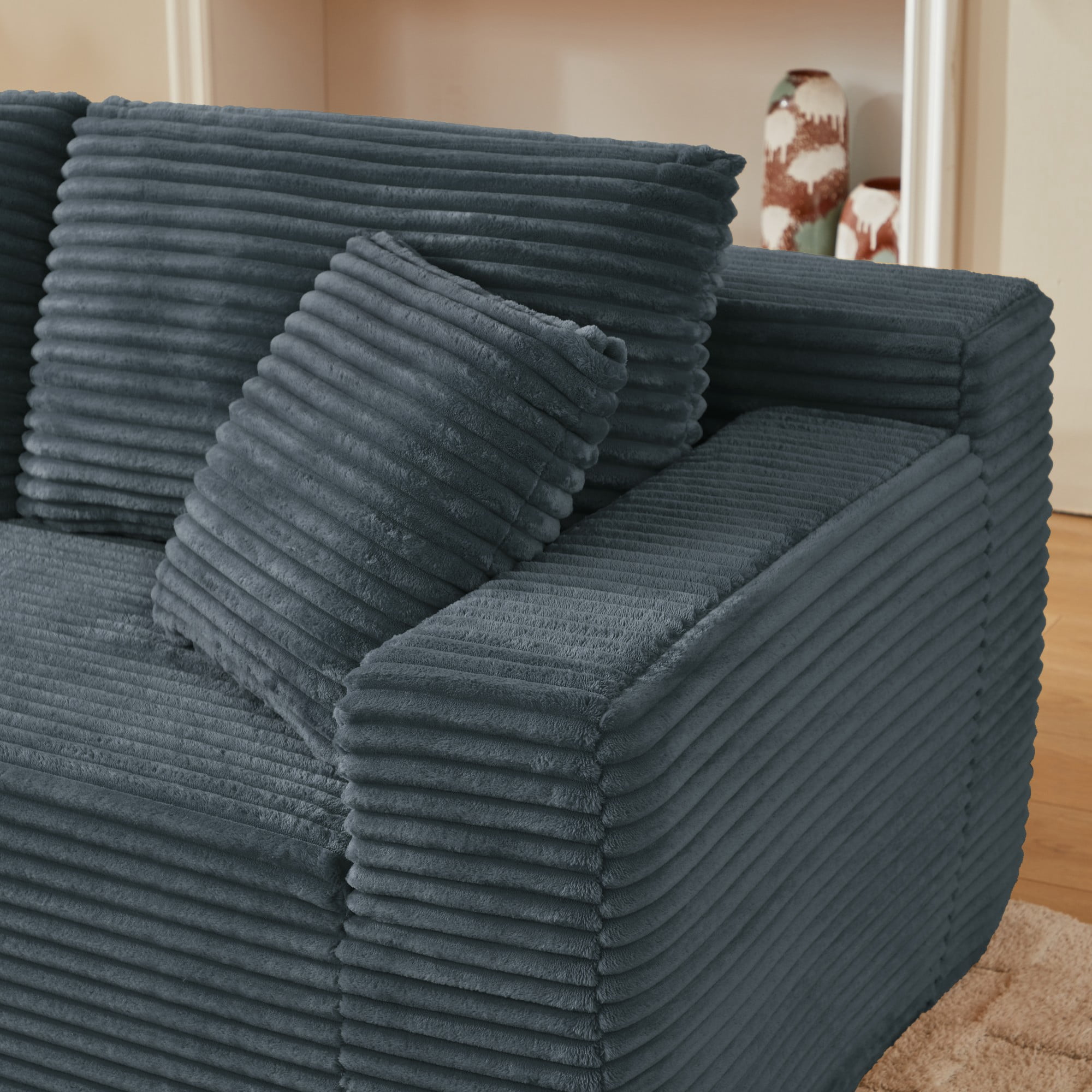 Aukfa 103" Modular Cloud Sectional Sofa, L-Shaped Boneless Couch with Left-Facing Chaise, Deep Seat Corduroy Sleeper Sofa for Living Room, Dark Gray