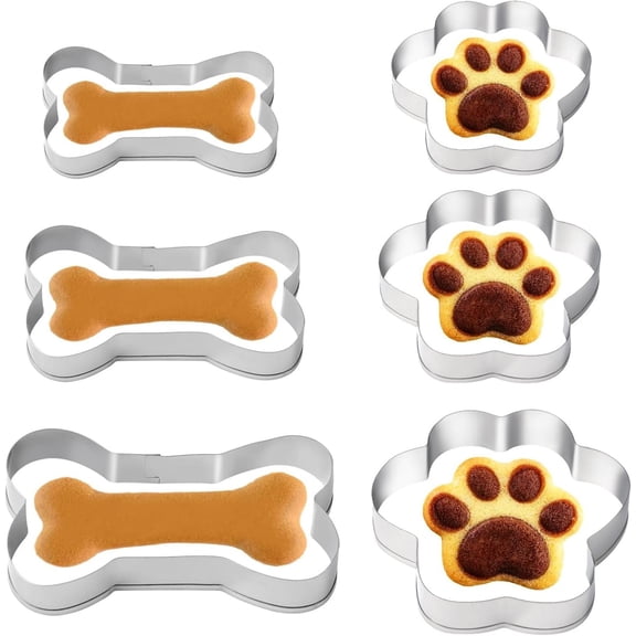 Apeya 6 Pcs Dog Bone Cookie Cutters Stainless Steel Cookie Cutter Set Paw Print Biscuit Molds Animal Shapes for Homemade Treats Baking Supplies