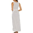 thumbnail image 5 of Sngxgn Women's Summer Bodycon Casual Midi Sleeveless Hollow Out Knit Side Slit Striped Long Tank Dress(White,XXL), 5 of 7
