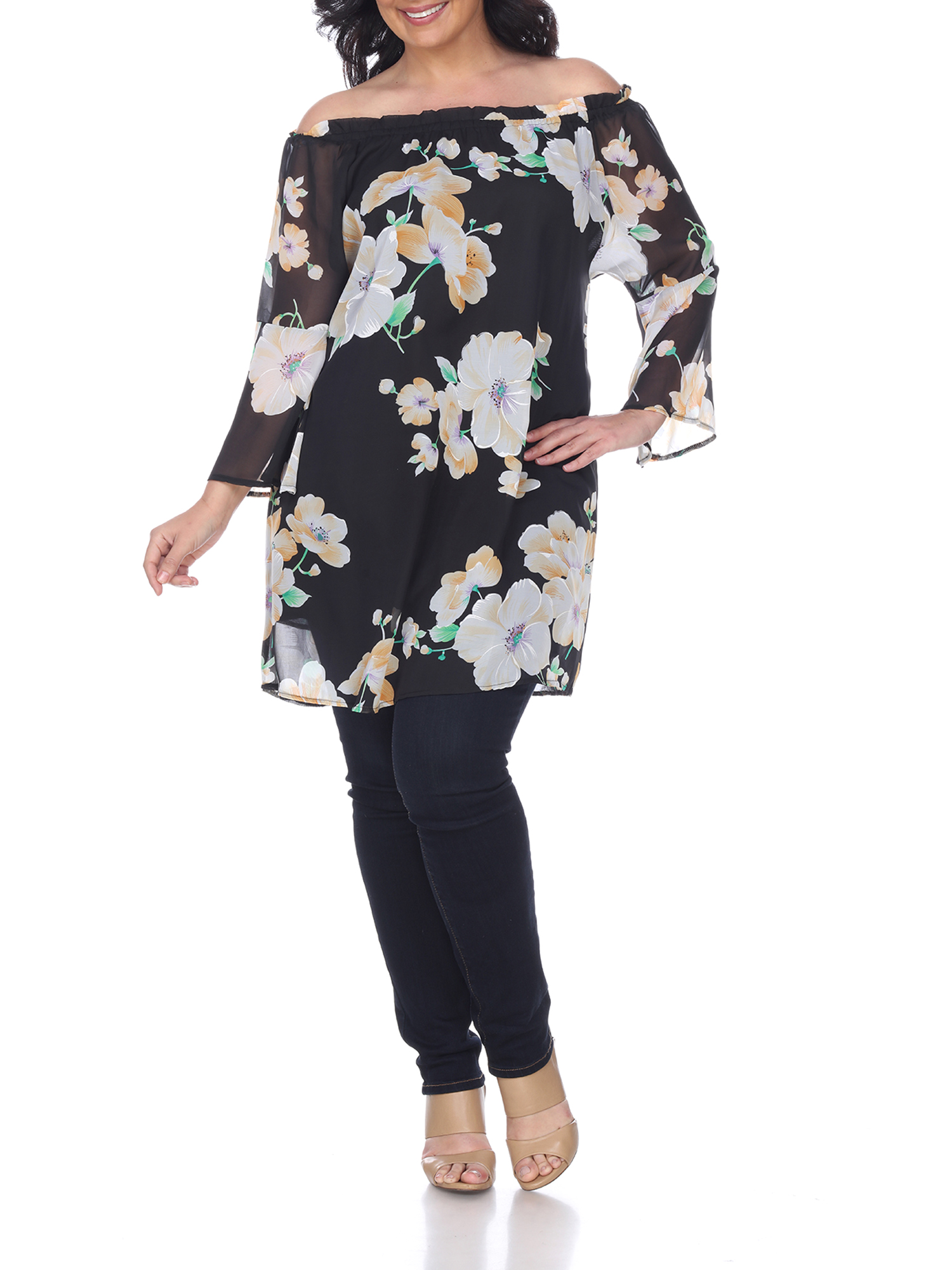 Women's Plus Size Floral Print Off Shoulder Tunic Top - Walmart.com
