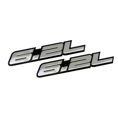 2x (pair/set) 6.2L Liter in SILVER on BLACK Highly Polished Aluminum Silver Chrome Car Truck Engine Swap Badge Nameplate Emblem for Chevy Camaro SS Corvette Cadillac L99 LS3 Pontiac G8 GXP V8 (Best Year S10 For V8 Swap)